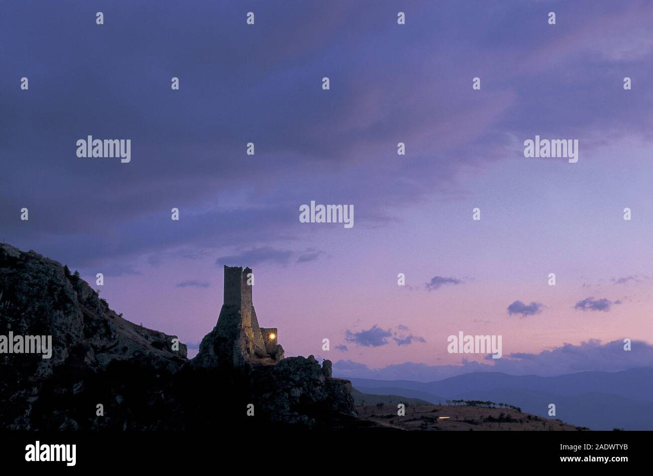 italy, abruzzo, pescina, sunset on the ruins of the castle Stock Photo