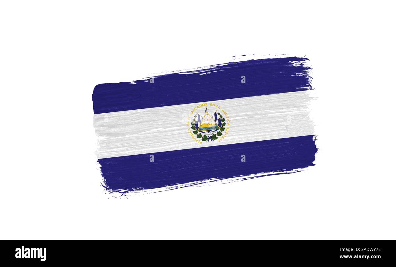 brush painted flag of El Salvador isolated on white background Stock