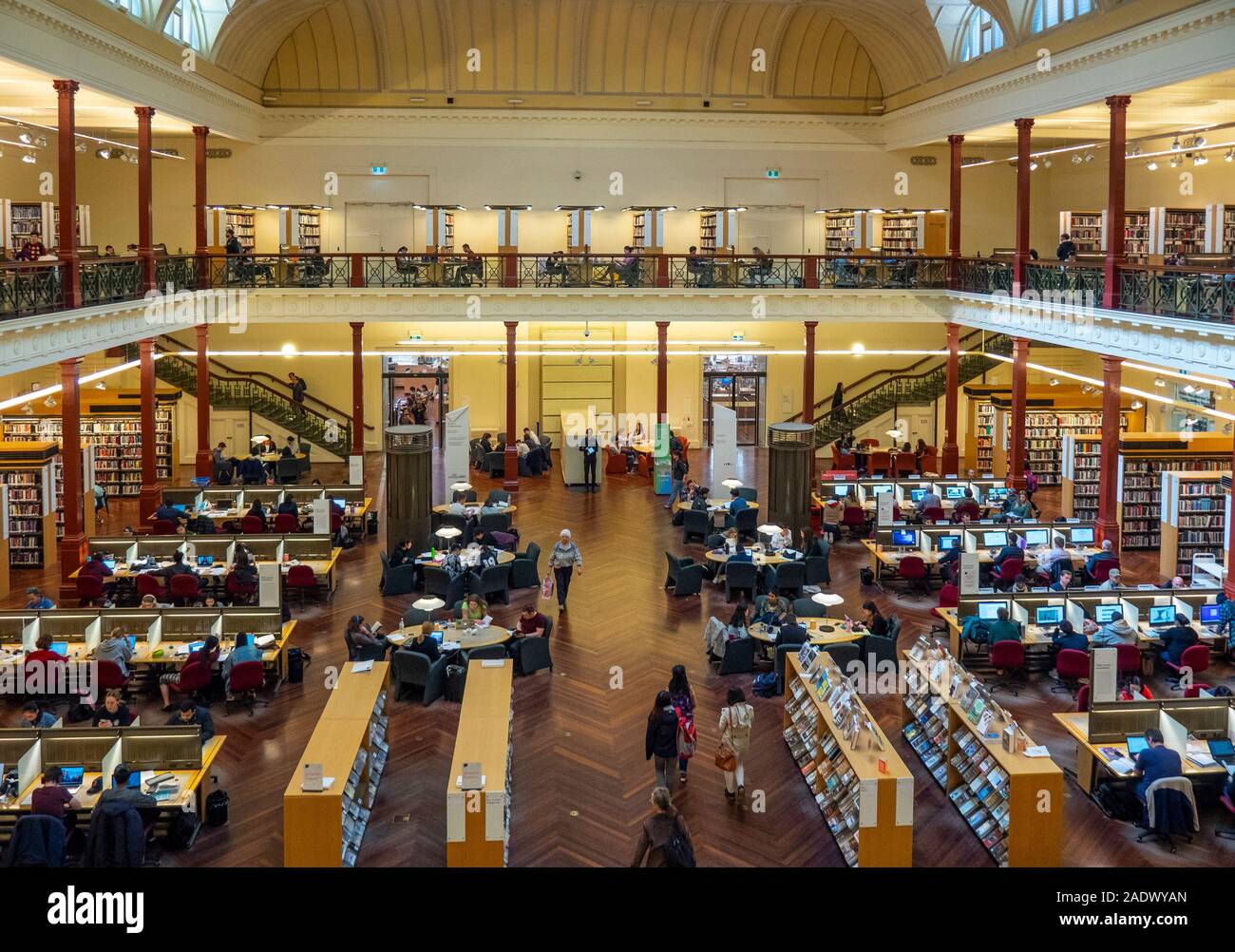 Students studying in Redmond Barry Reading Room in State Library ...