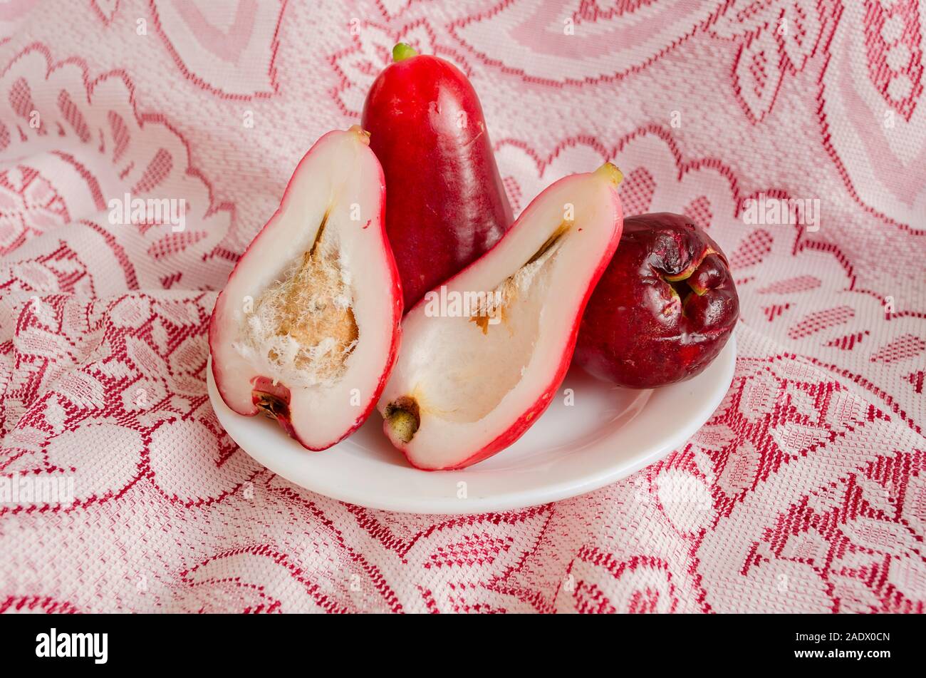 Plateful Of Red Ripe Otaheite Apples Stock Photo