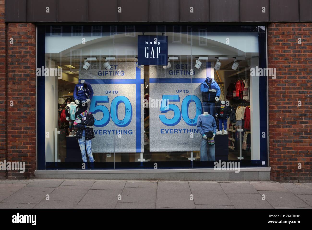 Baby GAP store front with 50% sale on clothing on Hampstead Highstreet London Stock Photo