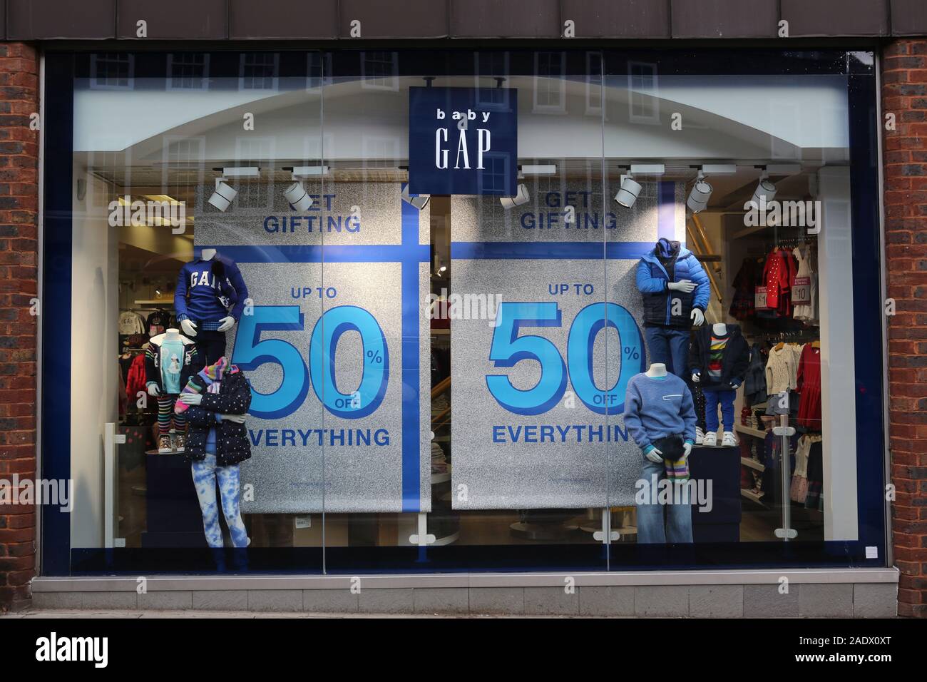 Baby GAP store front with 50% sale on clothing on Hampstead Highstreet London Stock Photo