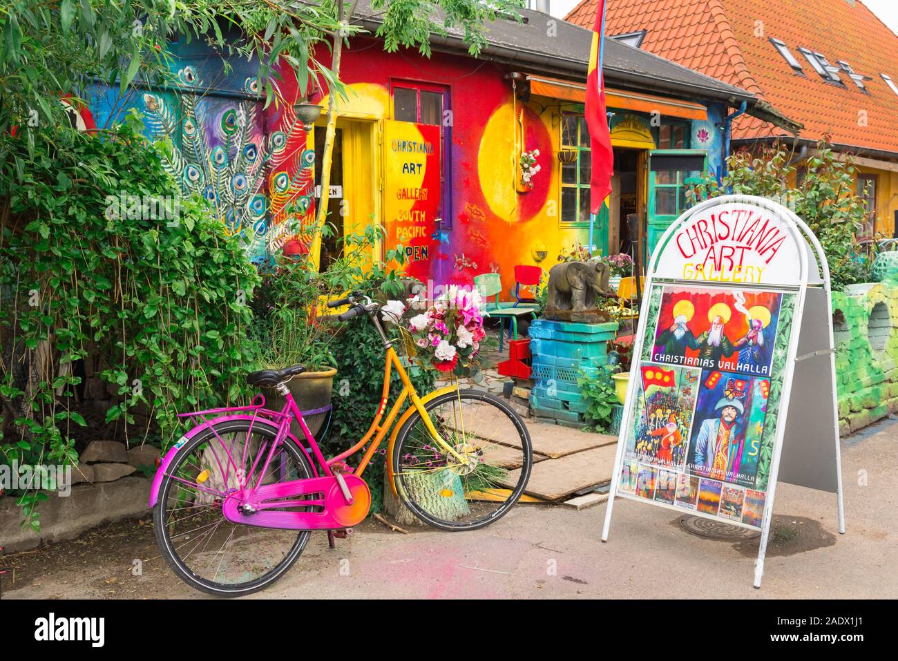 Christiania Copenhagen, view of a colorful arts and crafts shop inside