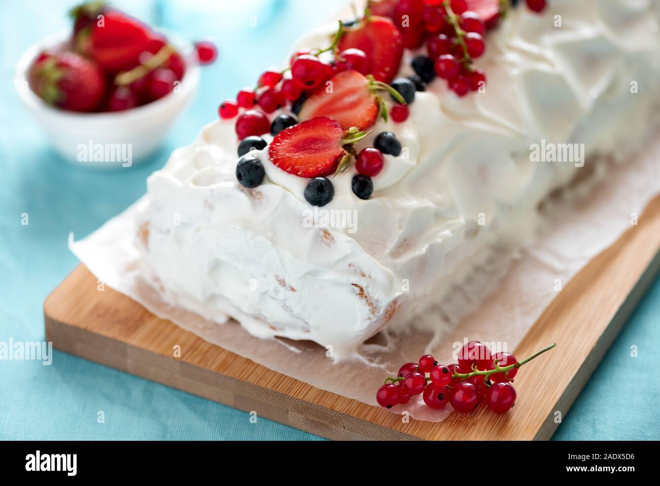 Close Up Sponge Biscuit Cake Roll Filling Whipped Cream And