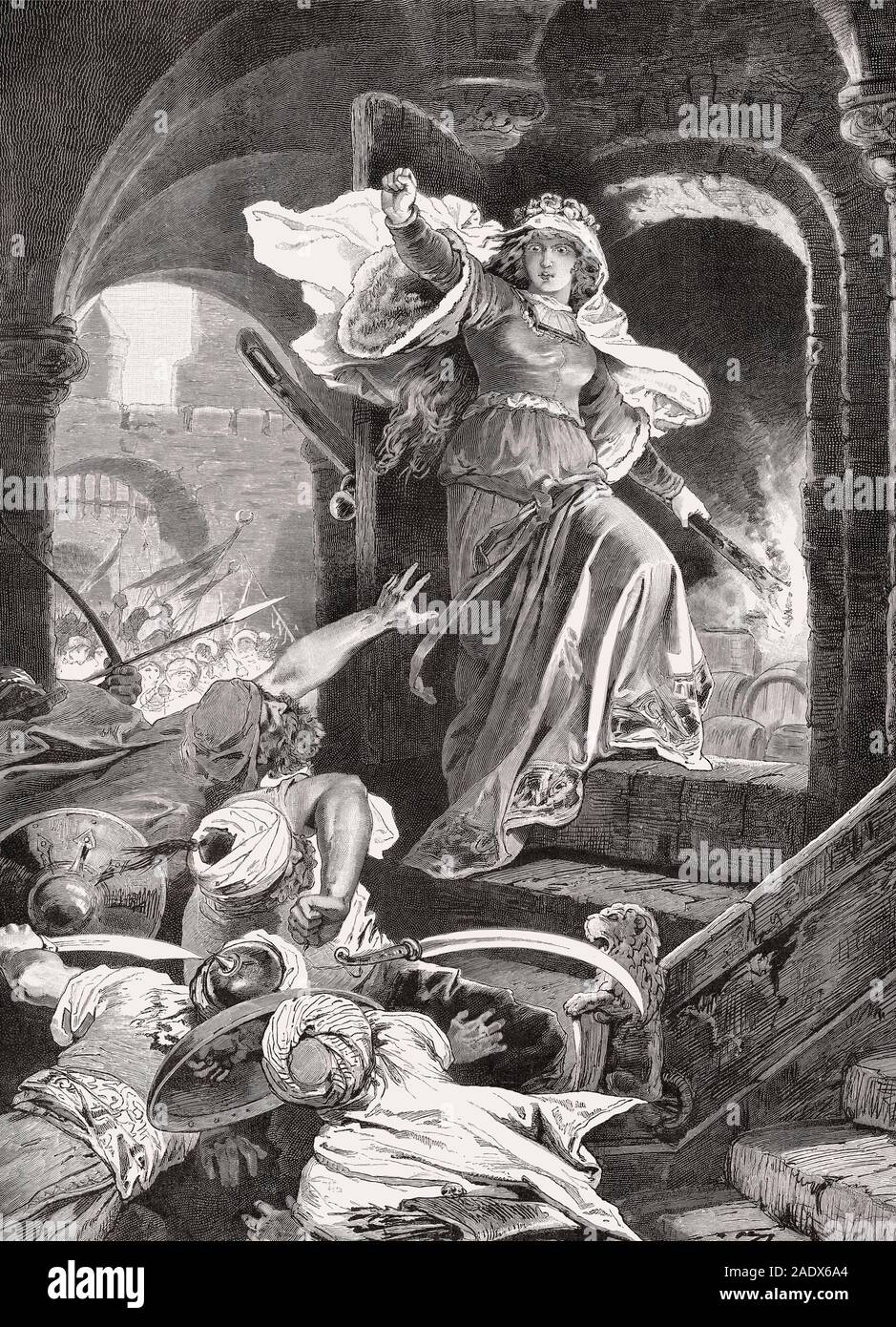 The powder magazine explosion, Battle of Szigeth, 1566 Stock Photo