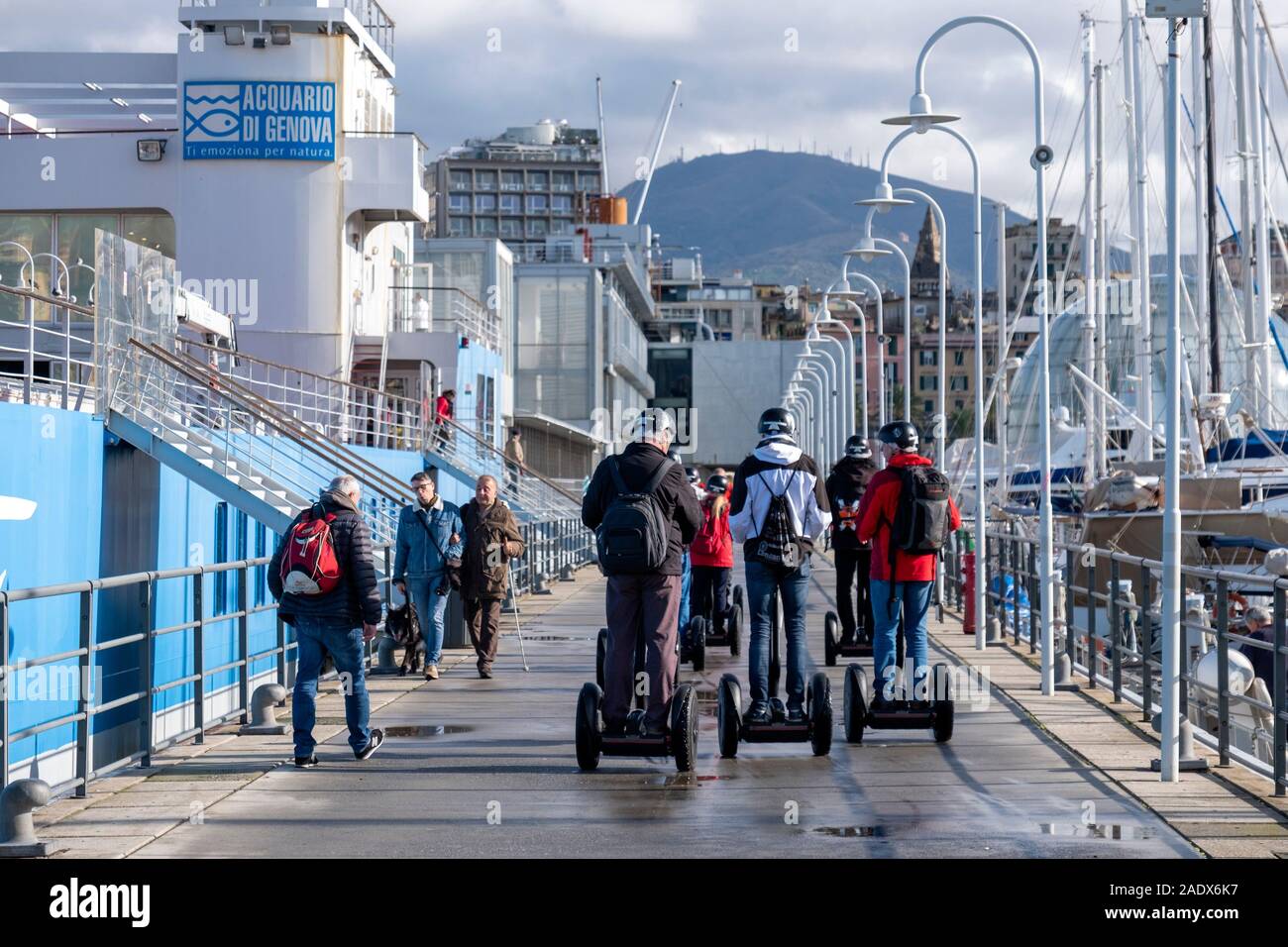 Tourists on a segway tour of Genoa, Italy, Europe Stock Photo