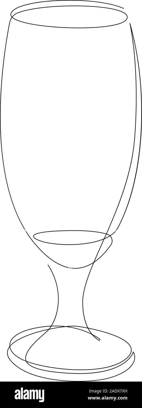 Continuous one line drawing of glass with cocktail, beer or beverage. Vector illustration Stock Vector