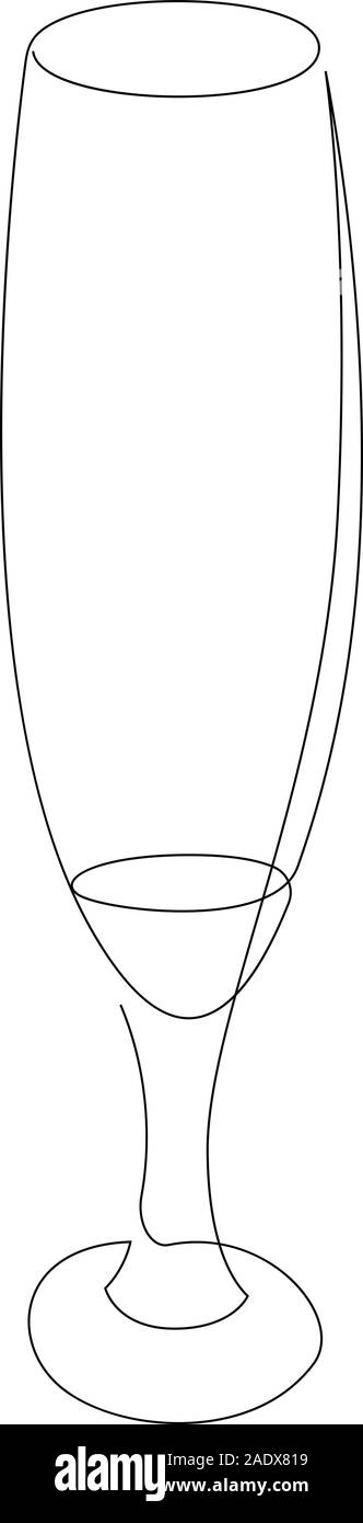 Continuous one line drawing of glass with cocktail, wine or champagne. Vector illustration Stock Vector