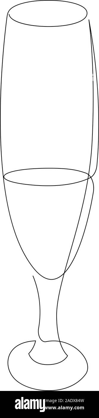 Continuous one line drawing of glass with cocktail, wine or champagne. Vector illustration Stock Vector