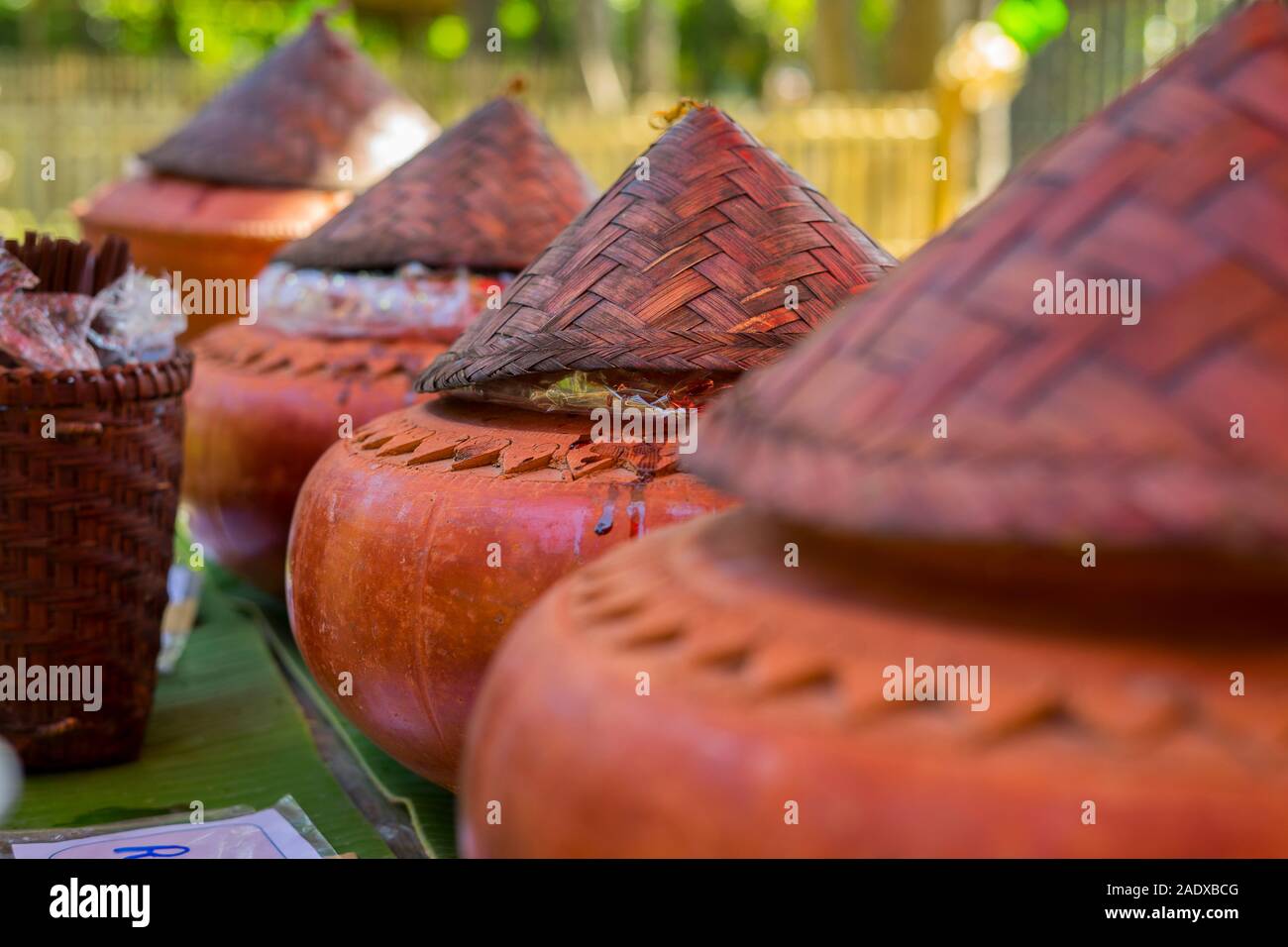 Red water jar or primitive ceramics, Thai traditional style water ...