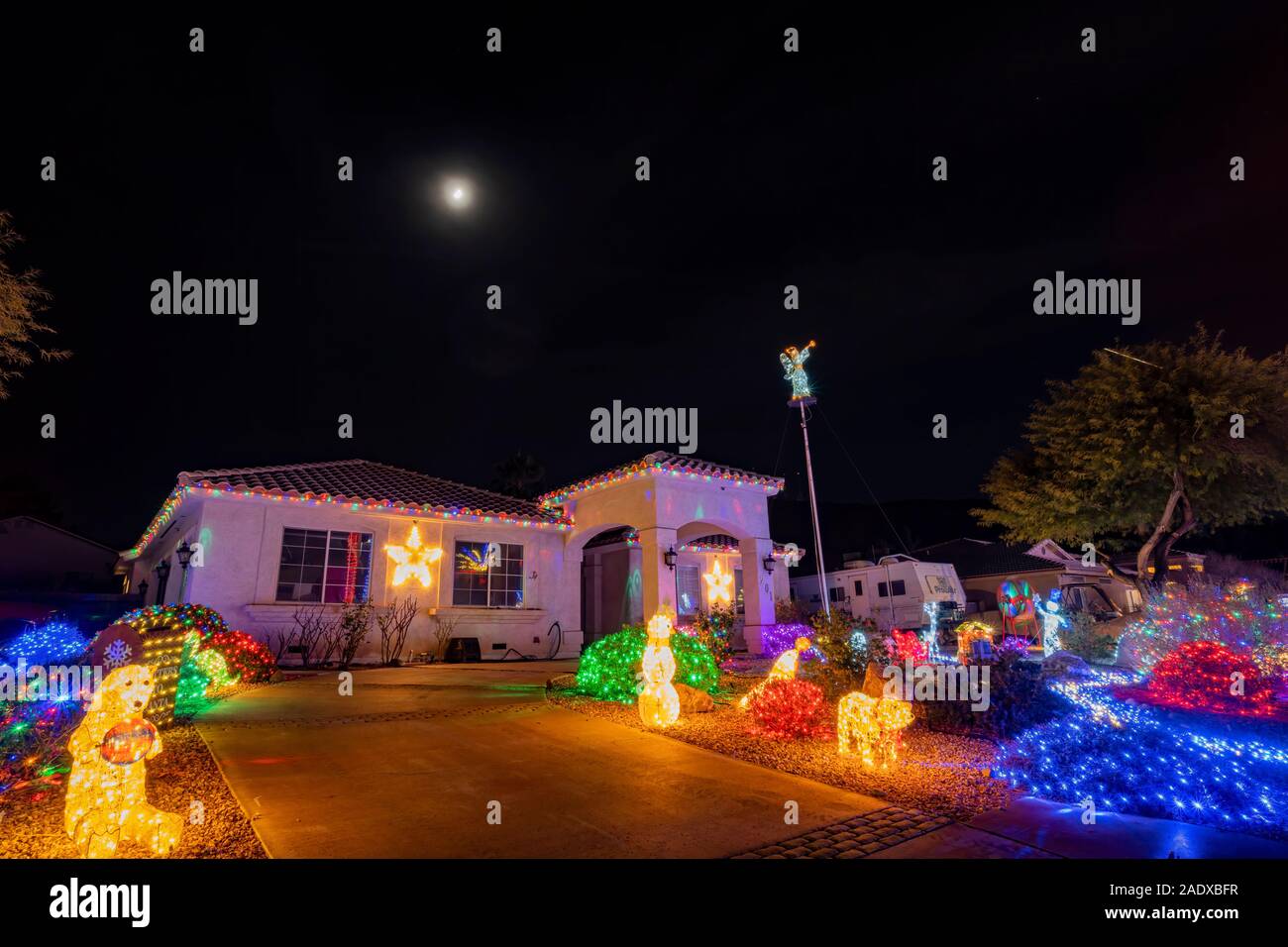 Las Vegas, DEC 2: Christmas lights, decoration of a house on DEC 2, 2019 at Las Vegas, Henderson Stock Photo