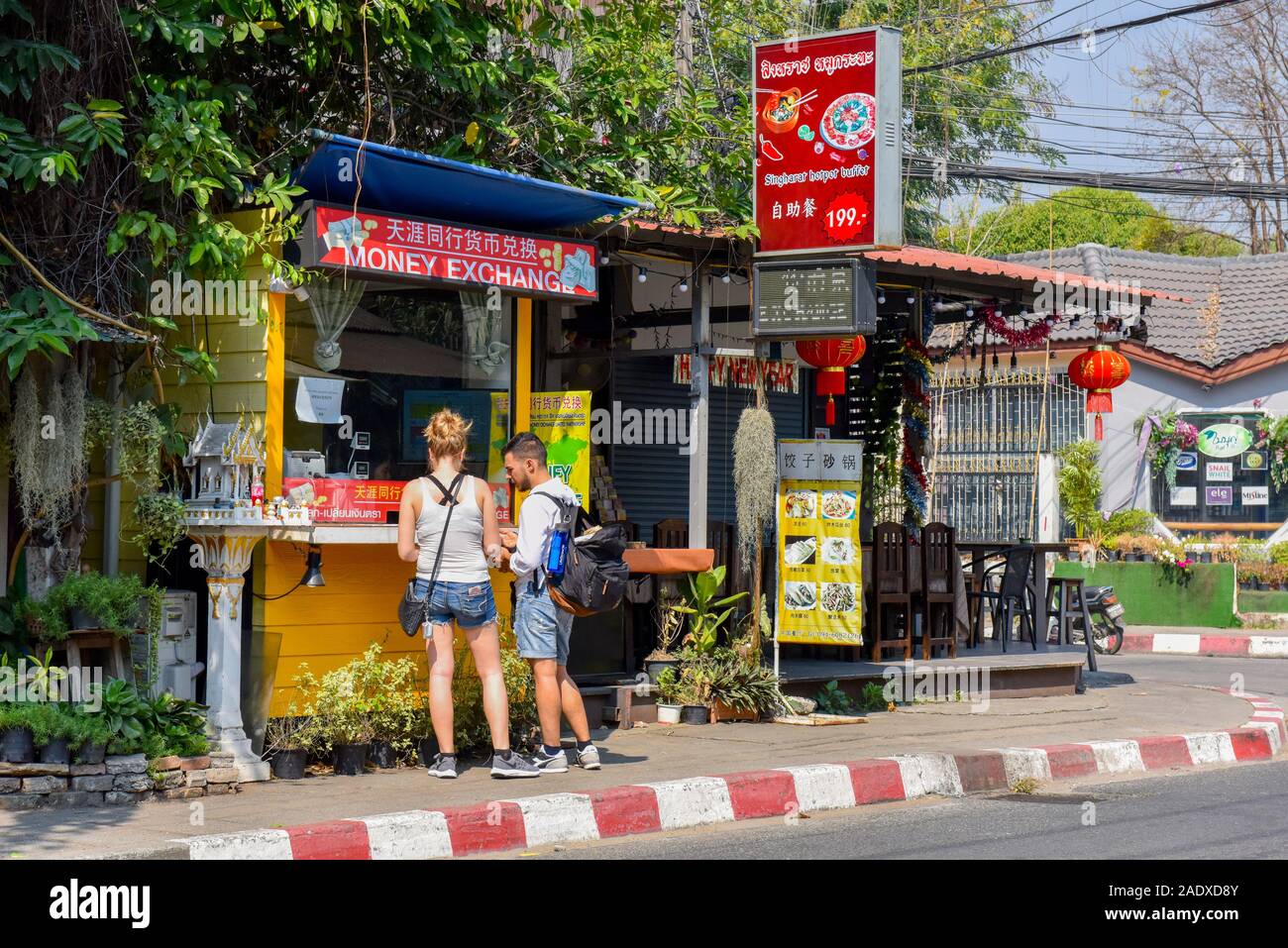 Currency exchange booth , Chiang mai, Thailand Stock Photo