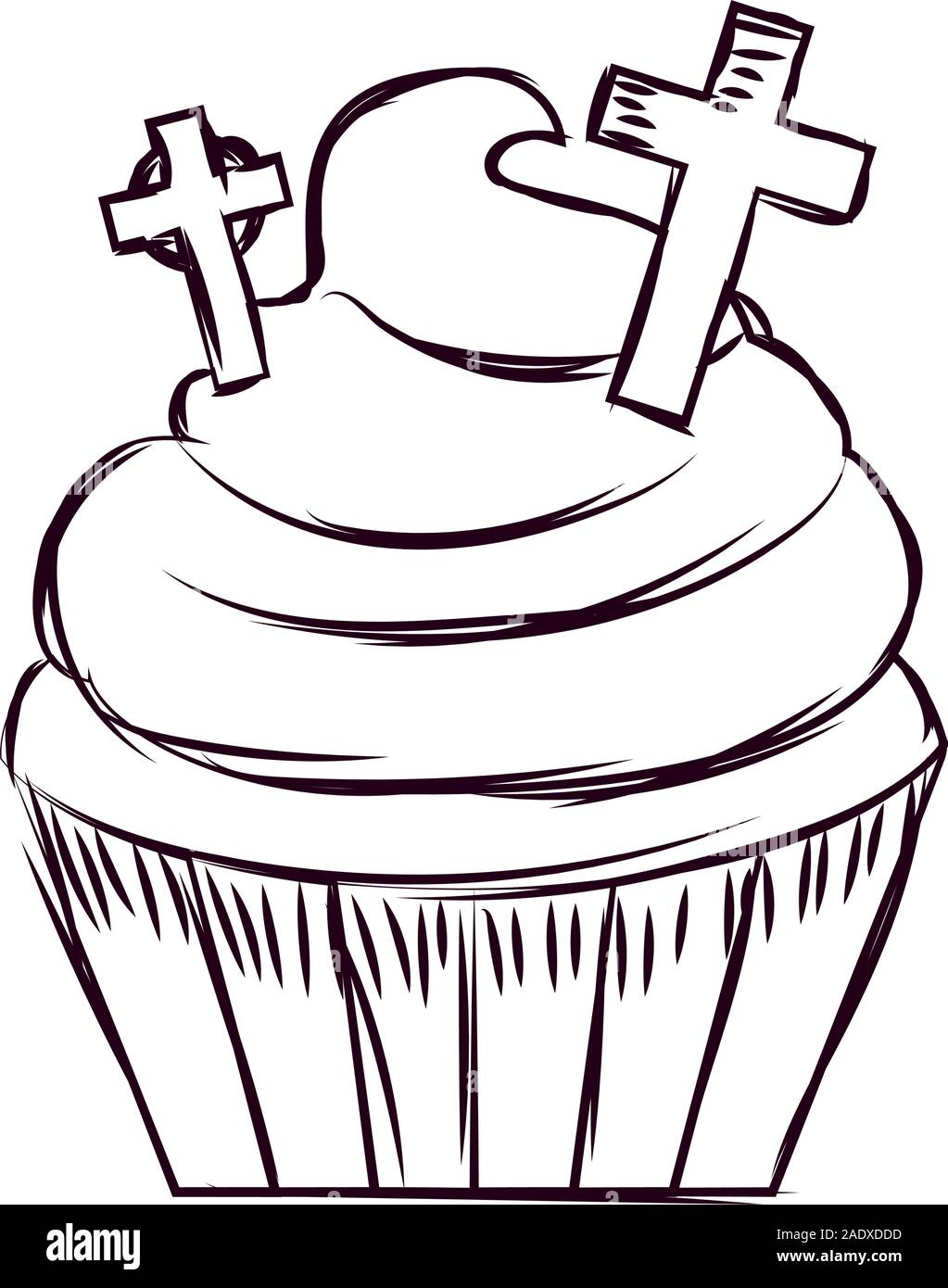Cupcake halloween sketches Stock Vector