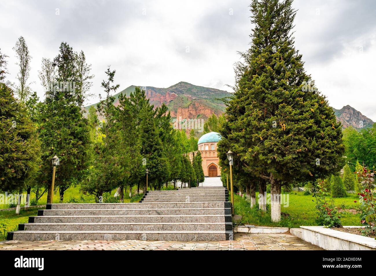Panjrud Abu Abdullah Rudaki Mausoleum Picturesque View of the Tomb on a Cloudy Rainy Day Stock Photo