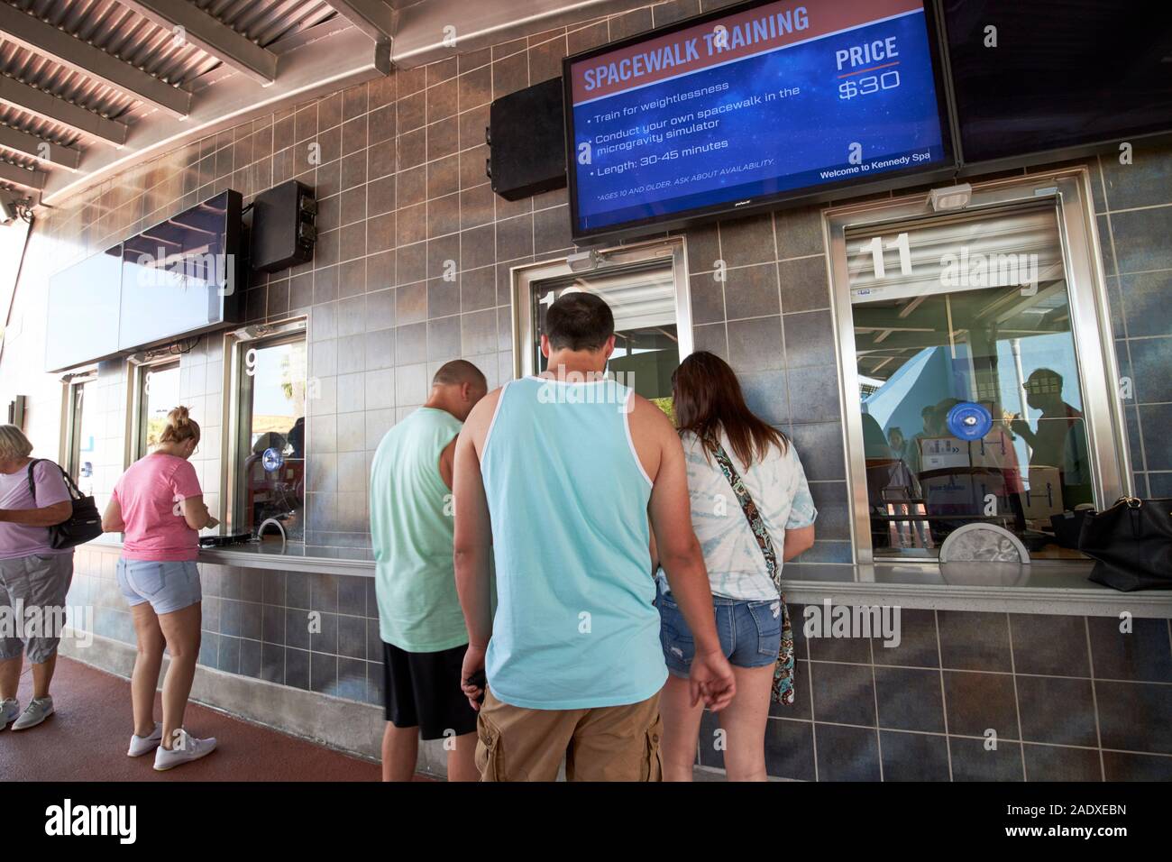 visitors paying at entrance kiosks kennedy space center florida usa Stock Photo