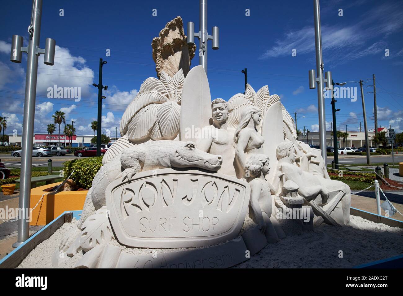 sand sculpture outside ron jon surf shop daytona beach florida usa Stock Photo