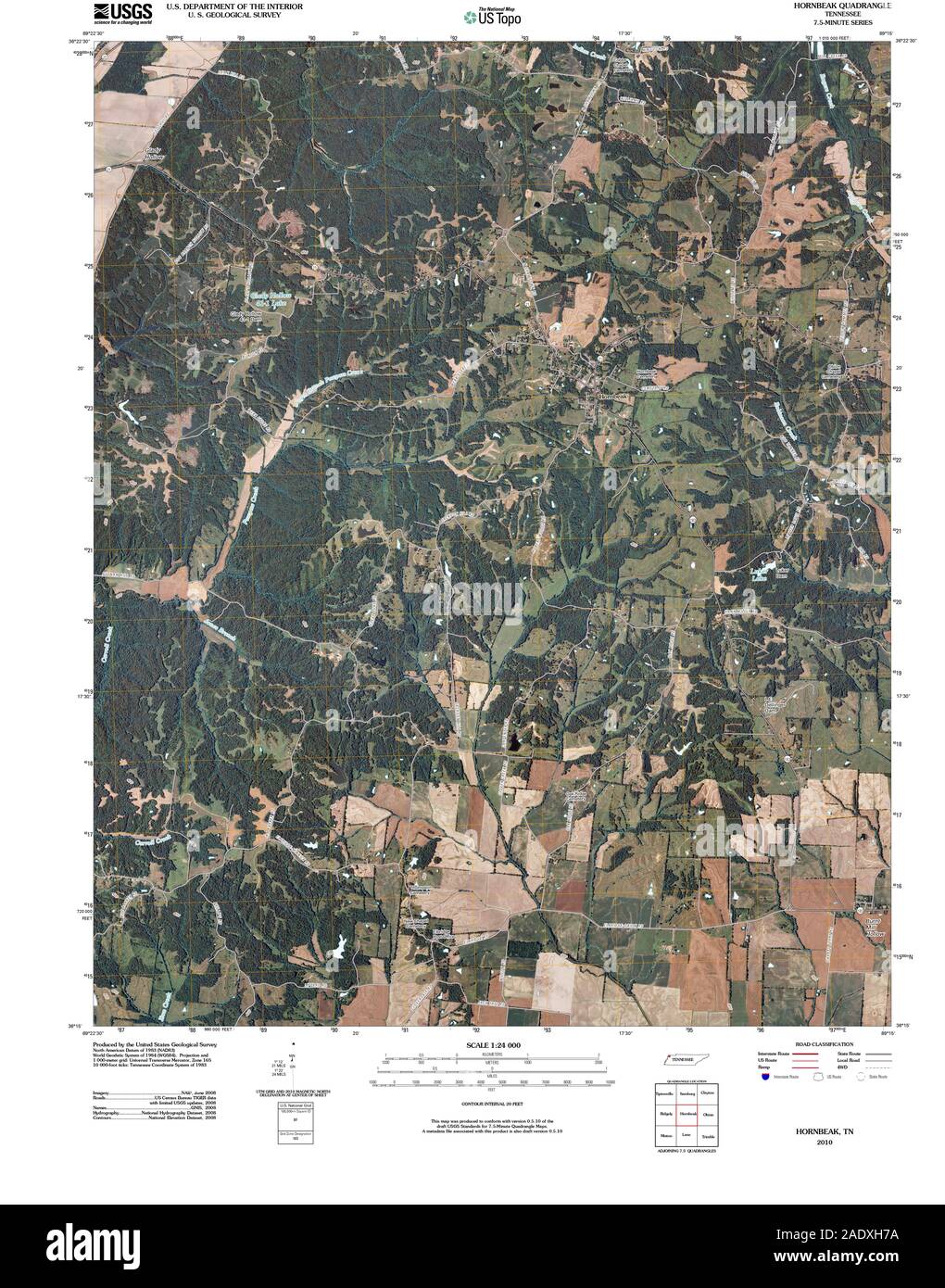 USGS TOPO Map Tennessee TN Hornbeak 20100507 TM Restoration Stock Photo