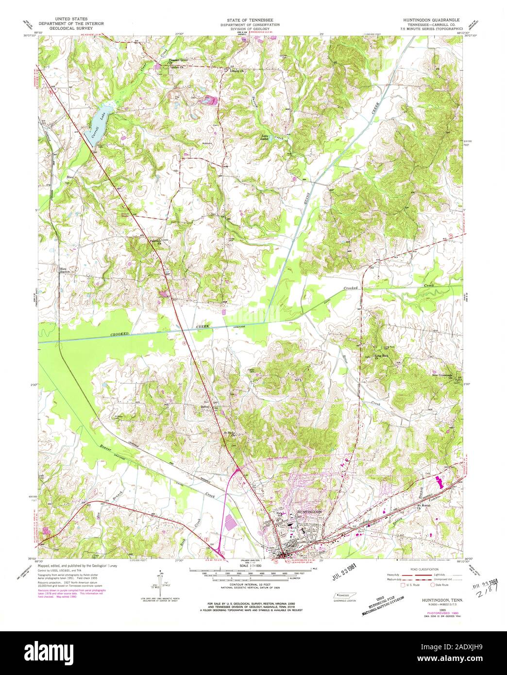 USGS TOPO Map Tennessee TN Huntingdon 147758 1955 24000 Restoration