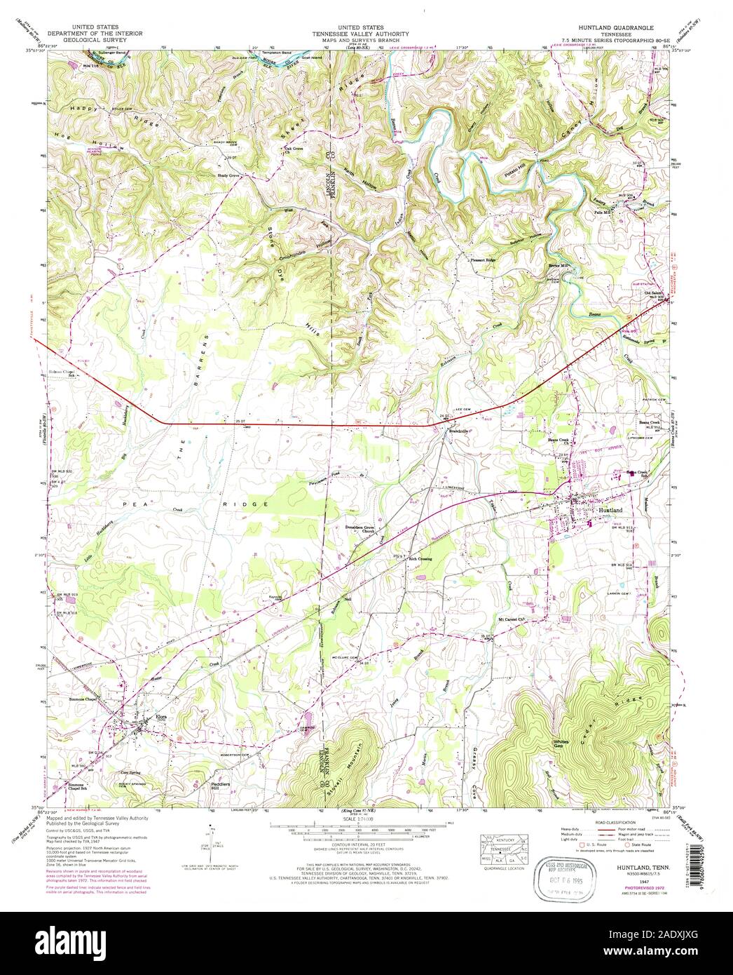USGS TOPO Map Tennessee TN Huntland 147766 1947 24000 Restoration Stock