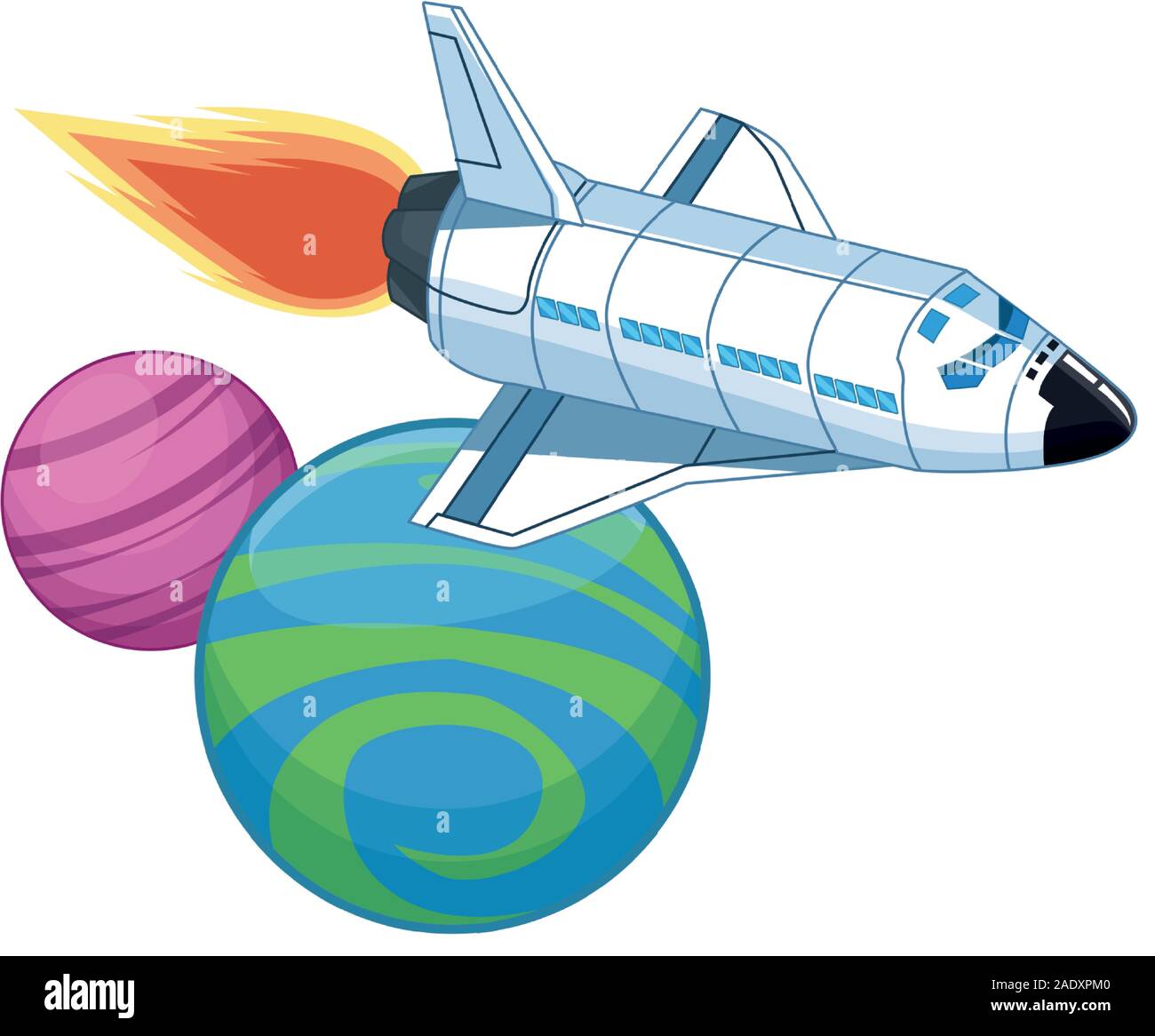 spaceship flying around the space planets icon Stock Vector