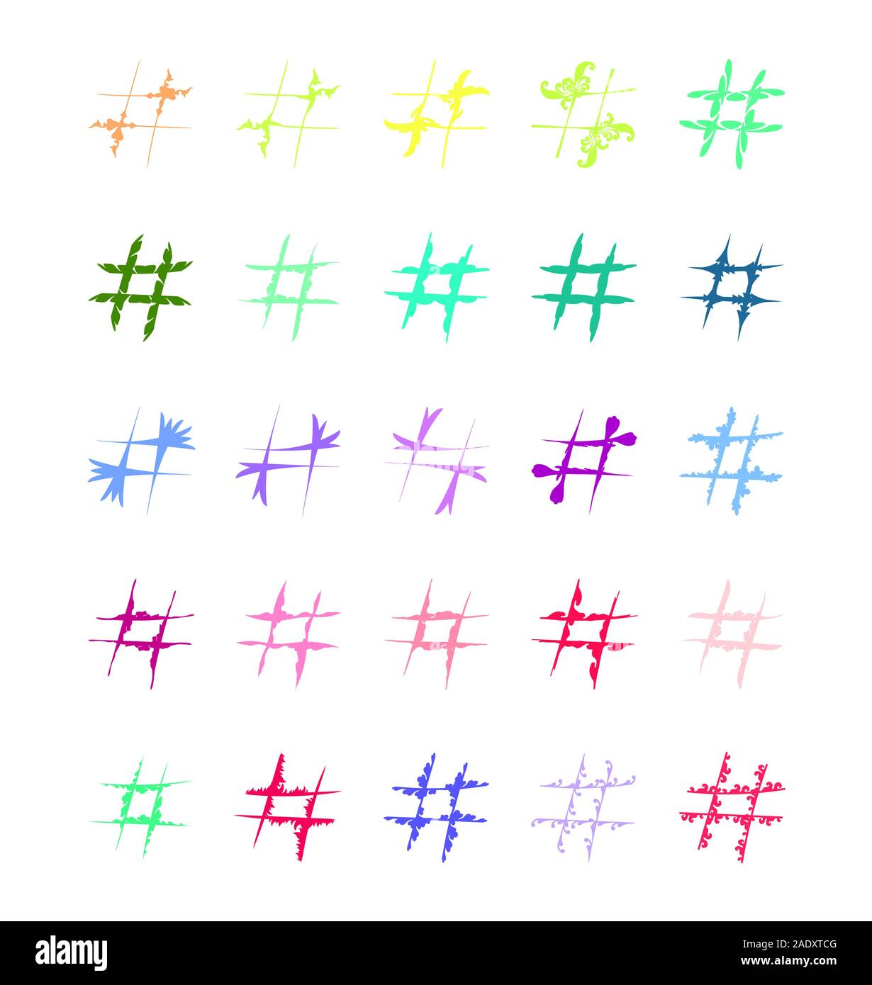 Set of original color Hashtag characters. Template for design and decoration. Flat design