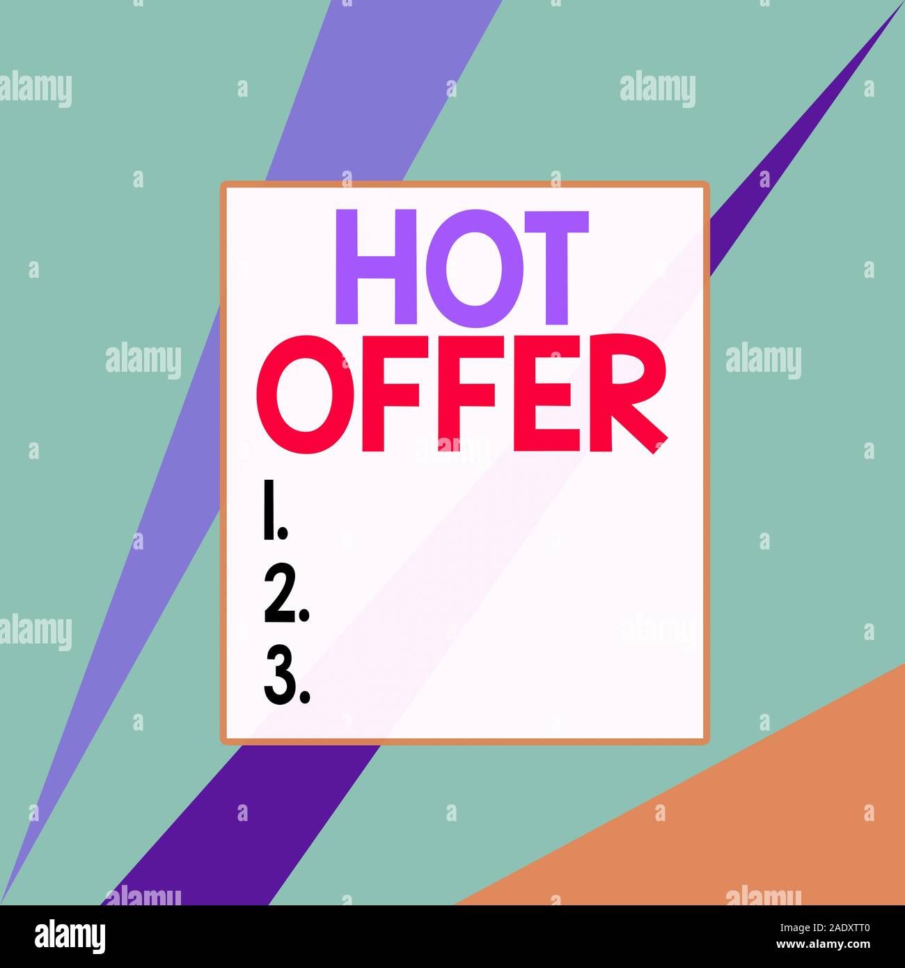 Conceptual Hand Writing Showing Hot Offer Concept Meaning Product Or Programme That Is Offered At Reduced Prices Or Rates Square Rectangle Paper Shee Stock Photo Alamy