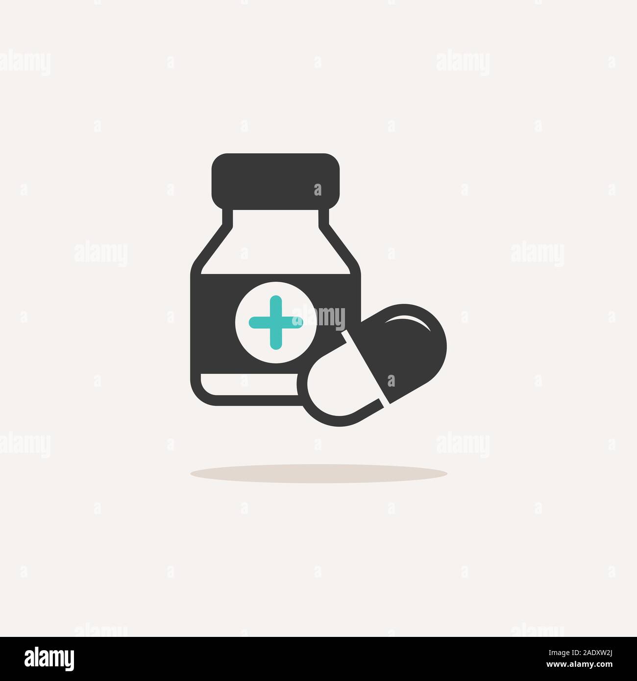 Capsules bottle. Icon with shadow on a beige background. Pharmacy flat vector illustration Stock Vector