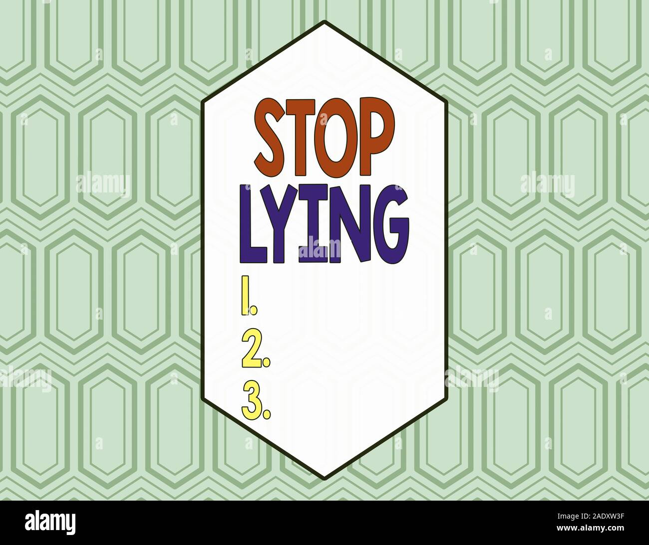 Conceptual hand writing showing Stop Lying. Concept meaning put an end on chronic behavior of compulsive or habitual lying Seamless Hexagon Tiles in L Stock Photo