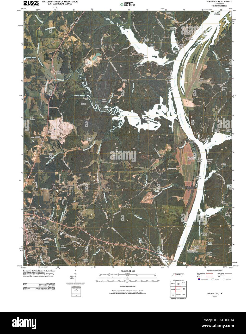 USGS TOPO Map Tennessee TN Jeannette 20100426 TM Restoration Stock Photo