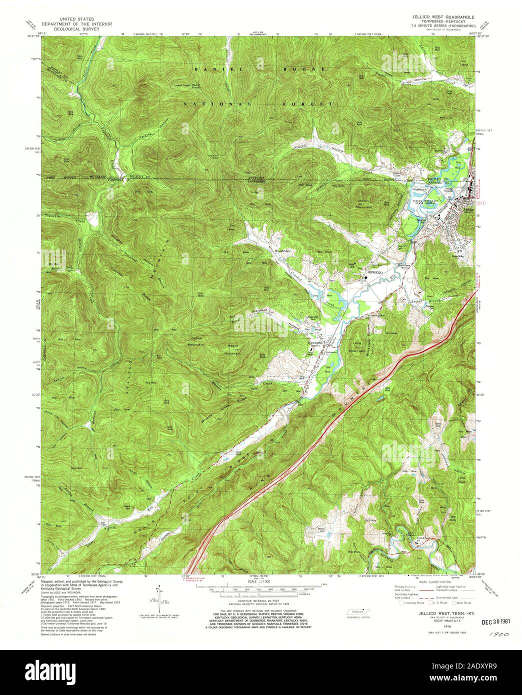 USGS TOPO Map Tennessee TN Jellico West 147852 1979 24000 Restoration Stock Photo