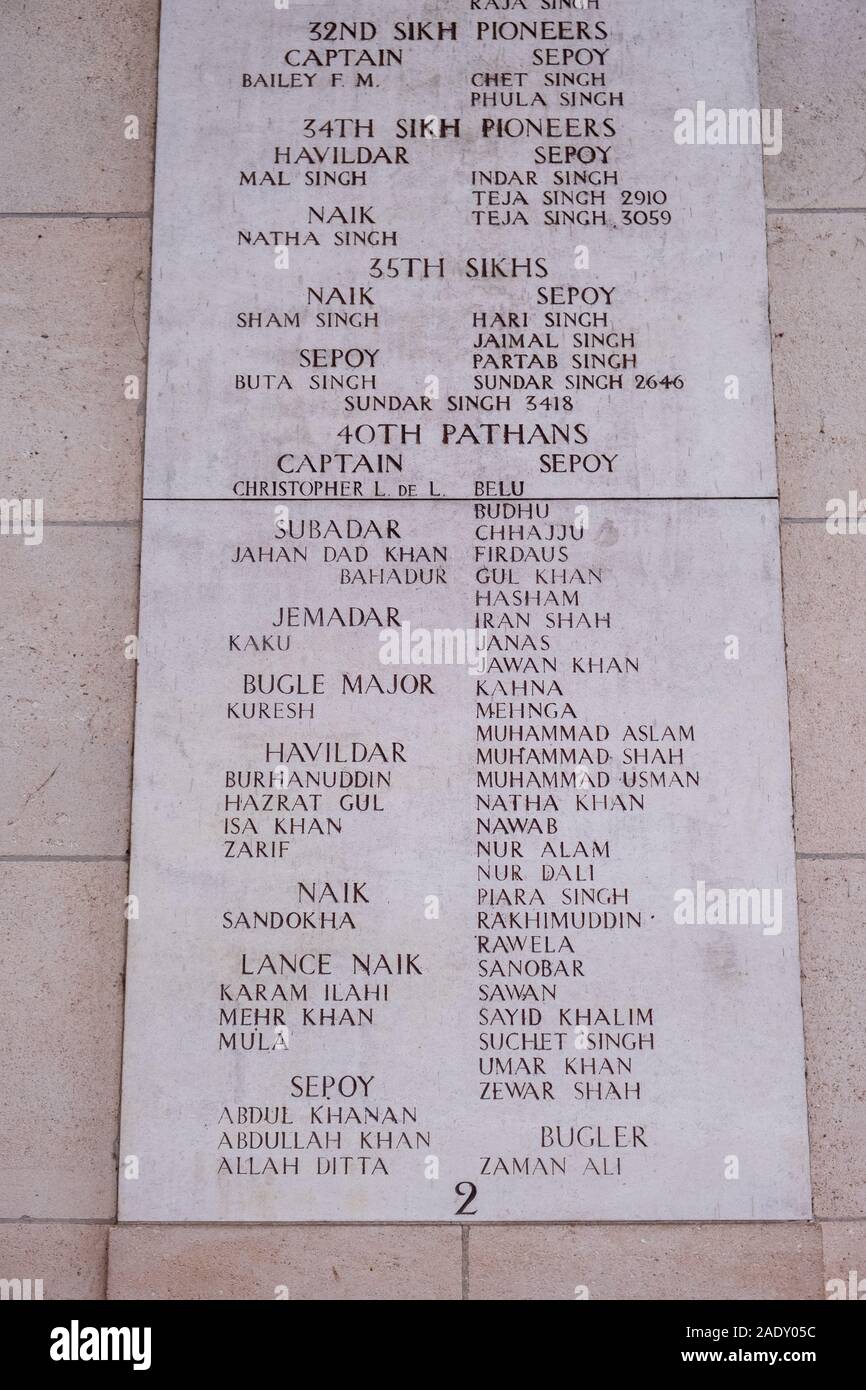 Names of indian soldiers inscribed on menin gate hires stock