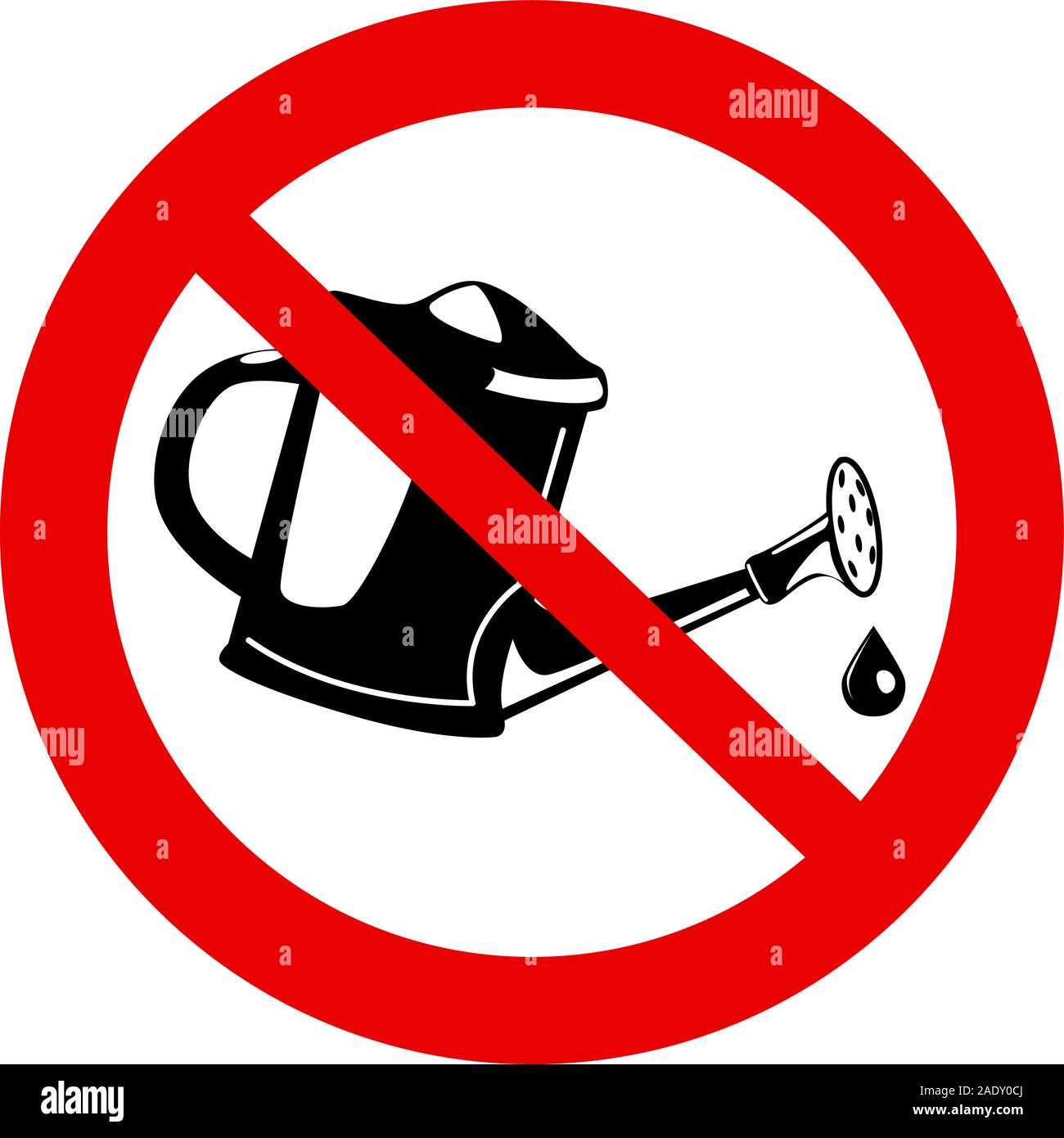 Do not water prohibition in red crossed out circle. Icon with dont watering forbid on white background. Gardening Caution sign. Isolated Natural Vector warning symbol. Stock Vector