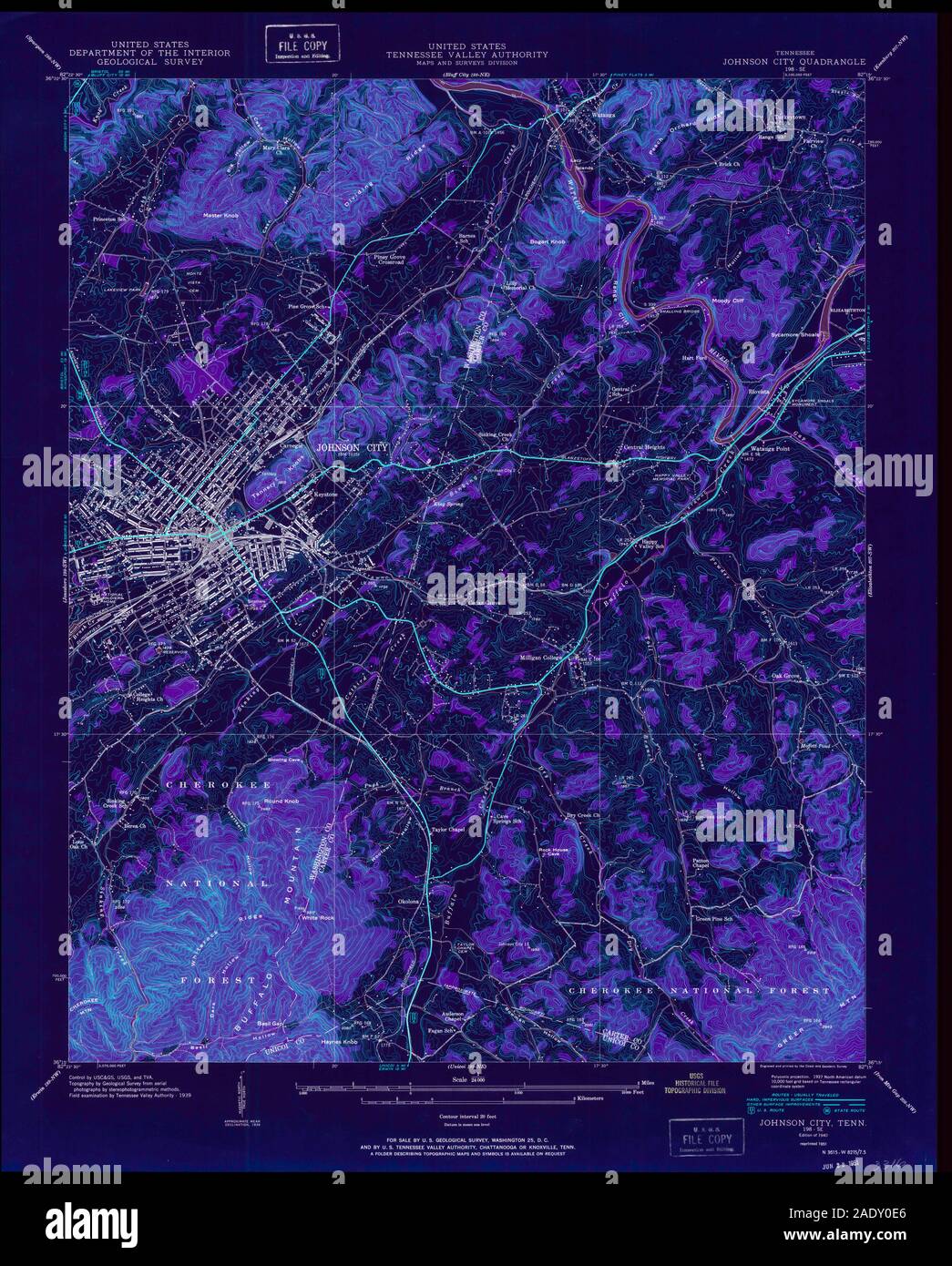 USGS TOPO Map Tennessee TN Johnson City 147864 1940 24000 Inverted