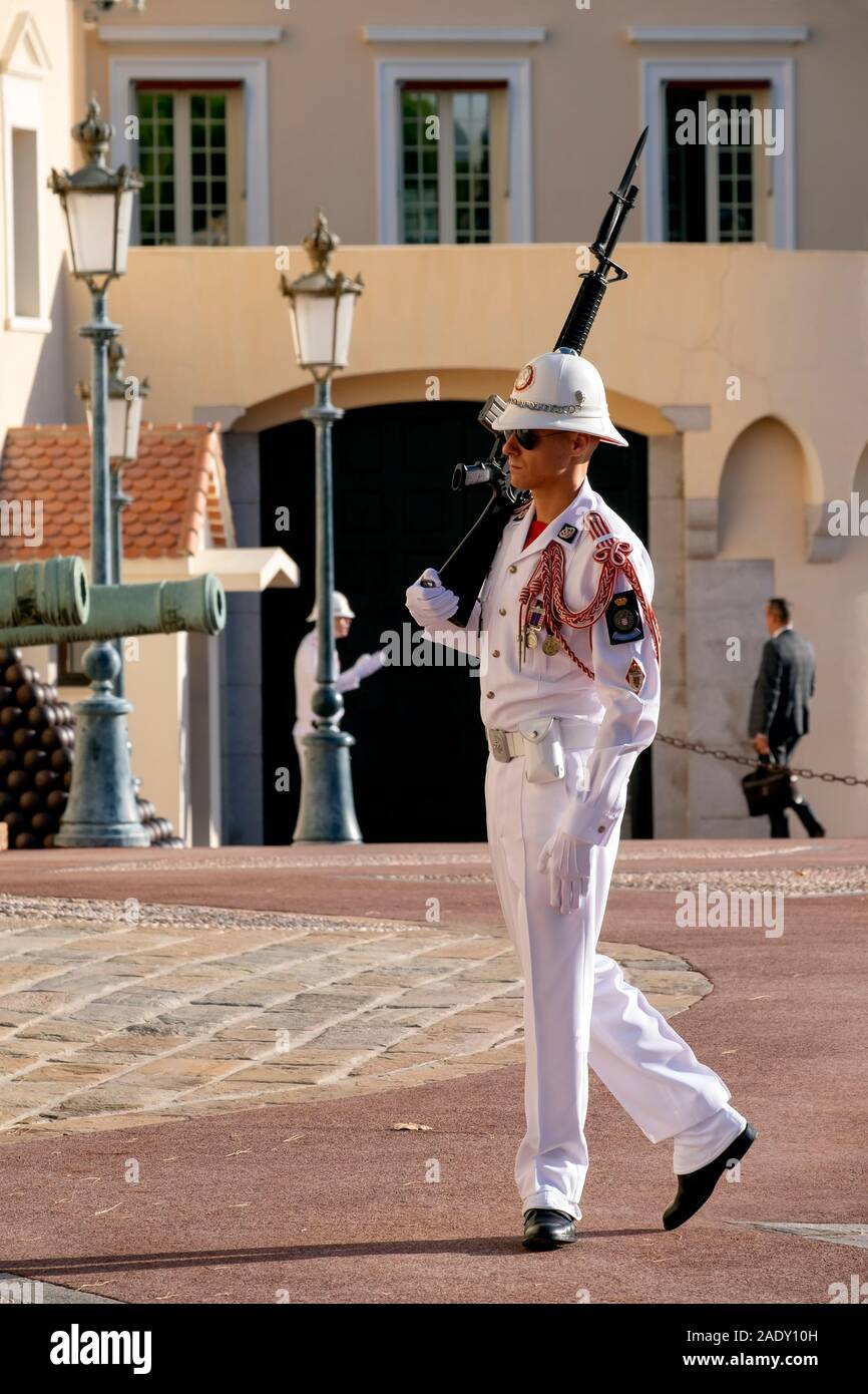 Royal guard / Carabiniers du Prince, Prince's Palace of Monaco, Monaco-Ville, Monte Carlo, Principality of Monaco, Europe Stock Photo
