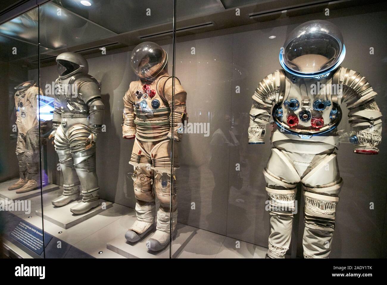 early prototype space suits for the apollo mission on display at the kennedy space center florida usa Stock Photo