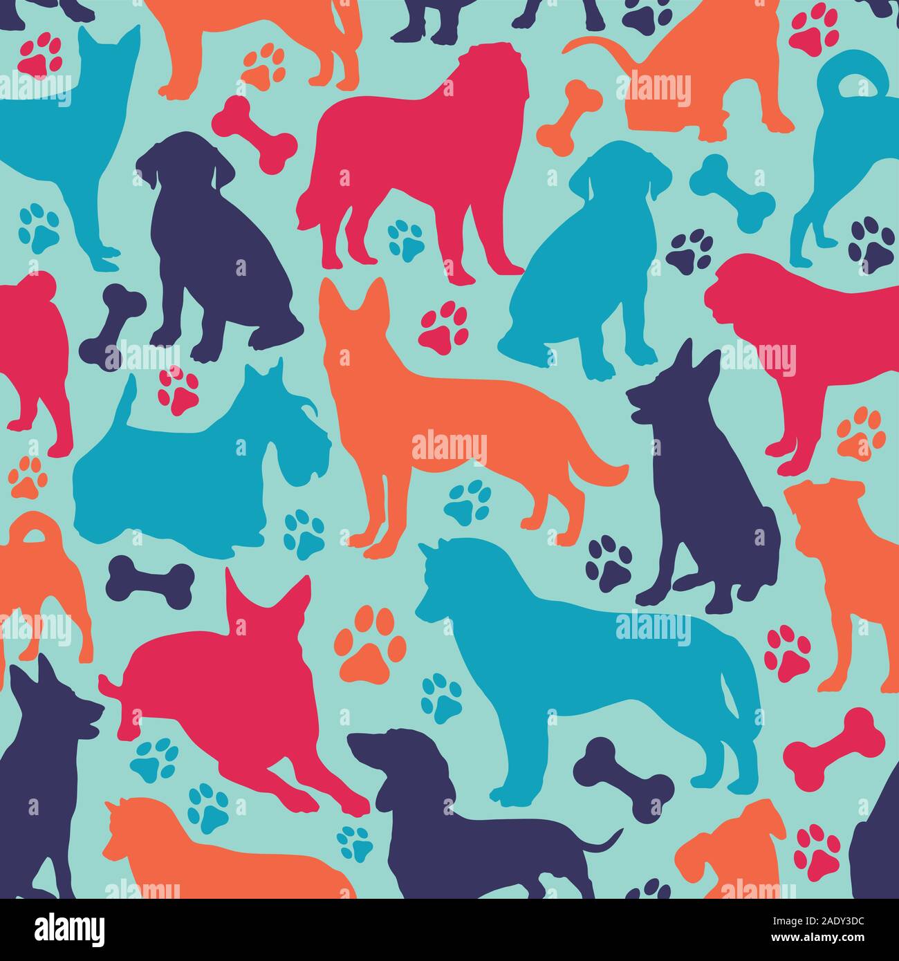 Seamless pattern with different dog breeds. Stock Vector