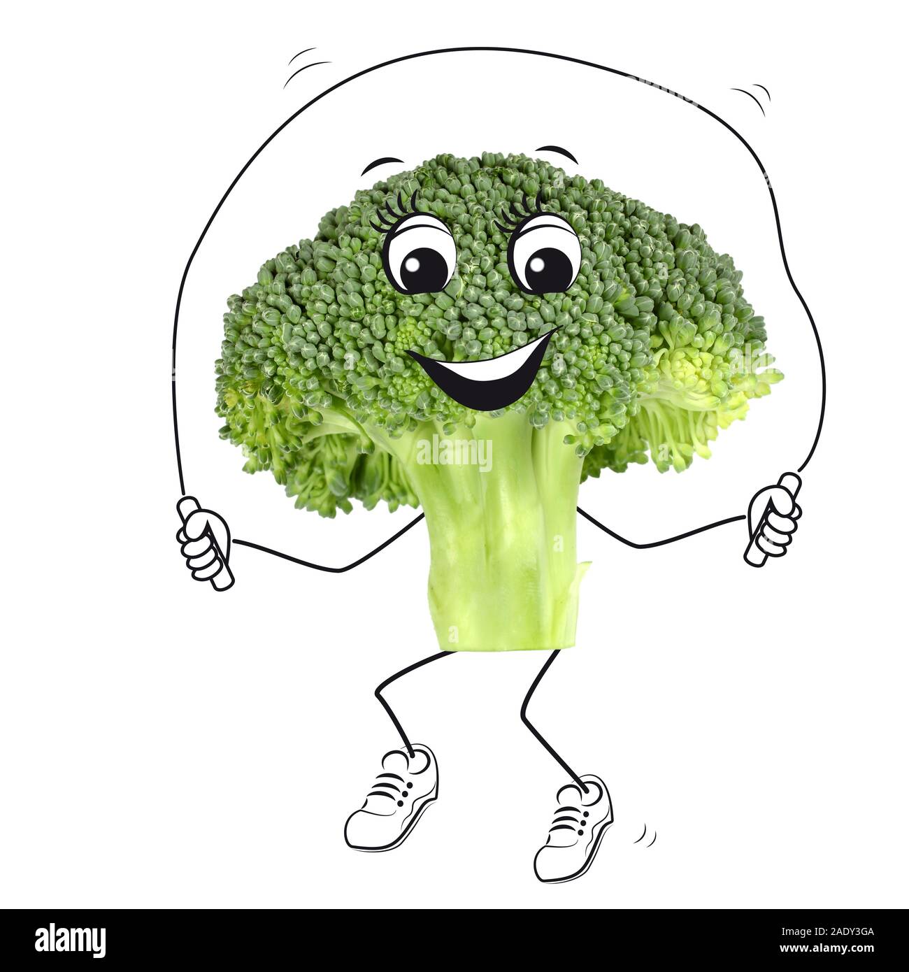 Sporting broccoli with cartoon characters Stock Photo