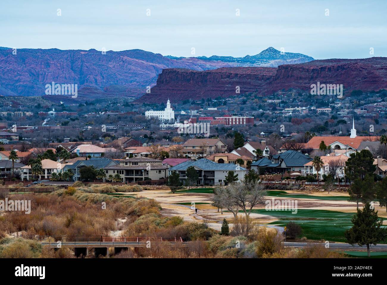 The white "Mormon" Temple stands in stark contrast to the beautiful red