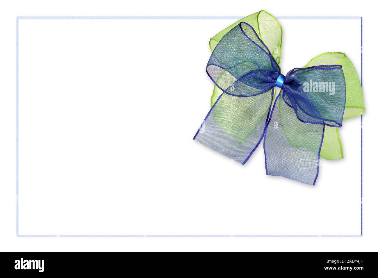Green and blue gift bow with frame, gift coupon Stock Photo