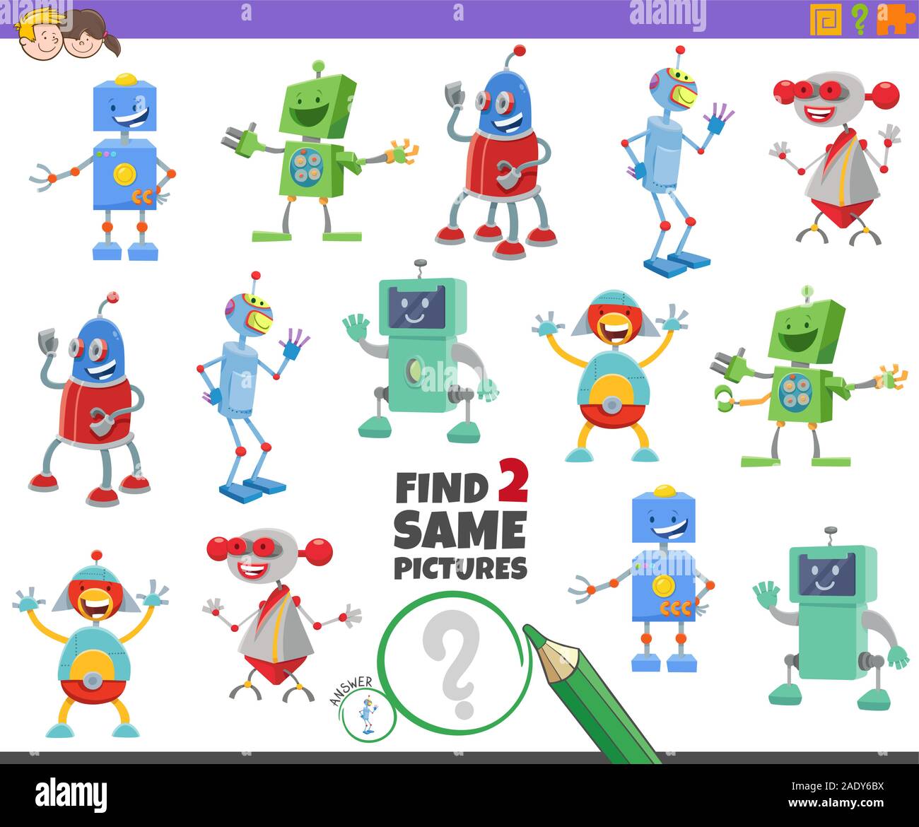 Cartoon Illustration of Finding Two Same Pictures Educational Activity ...