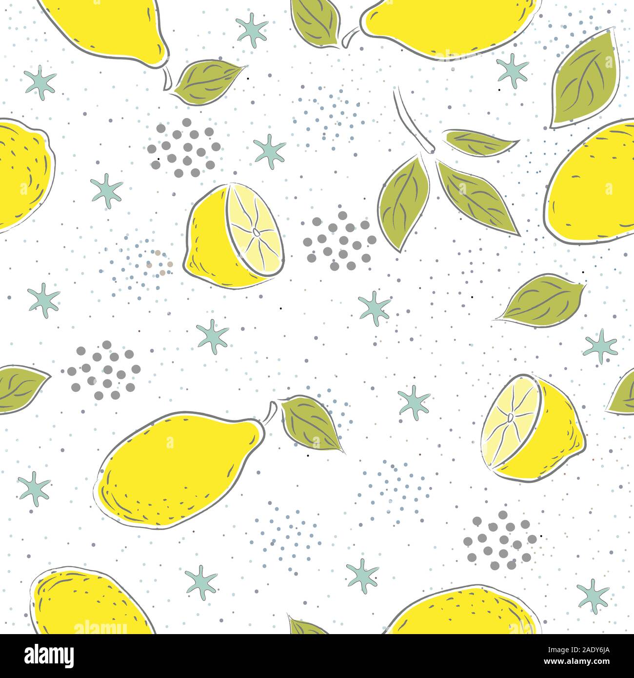 Seamless Pattern with cute lemons. Scandinavian Hand Drawn Style. Vector Illustration Stock Vector