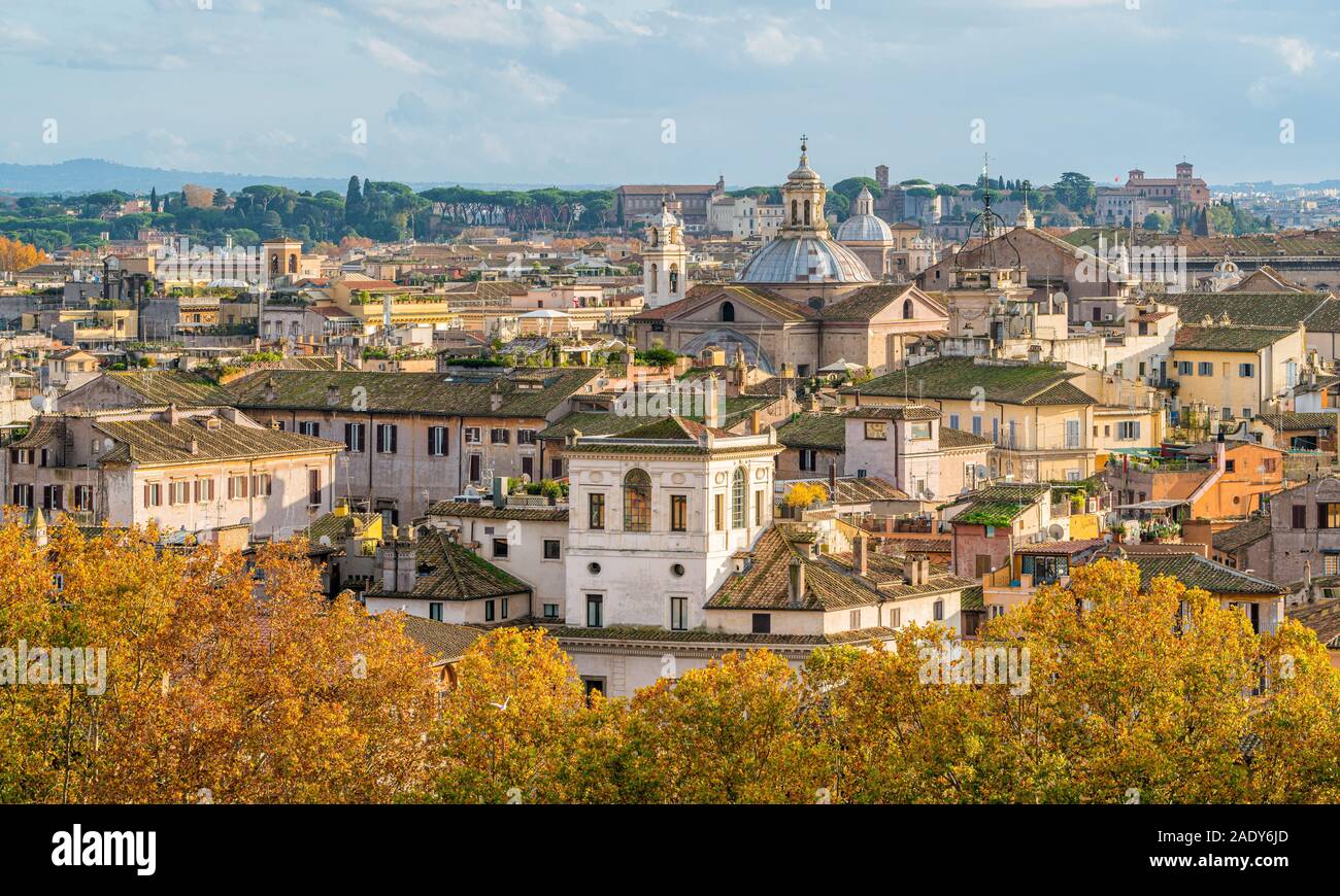 Rome skyline as seen from Castel Sant'Angelo on a sunny autumn afternoon. Stock Photo