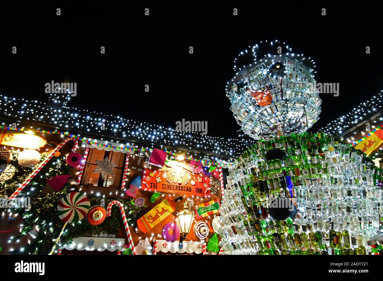 Wells, Somerset, UK. 05th Dec, 2019. Christmas Lights. Thousands of lights and glass bottles