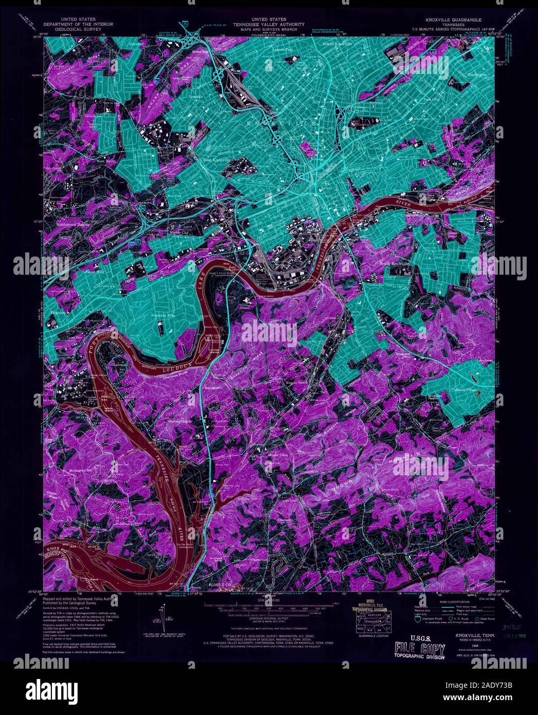 Knoxville, Tennessee, map 1966, 1:24000, United States of America by  Timeless Maps, data U.S. Geological Survey Stock Photo - Alamy