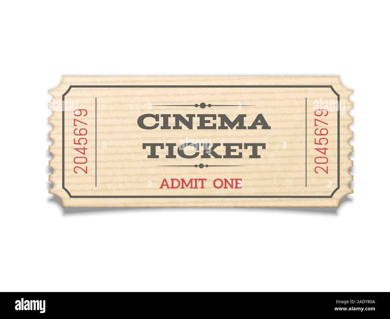 Realistic retro movie ticket isolated on white background. Stock Vector
