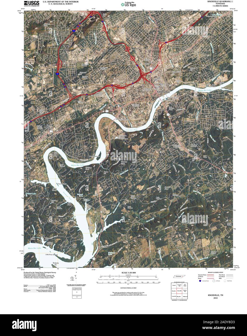 USGS TOPO Map Tennessee TN Knoxville 20100511 TM Restoration Stock Photo