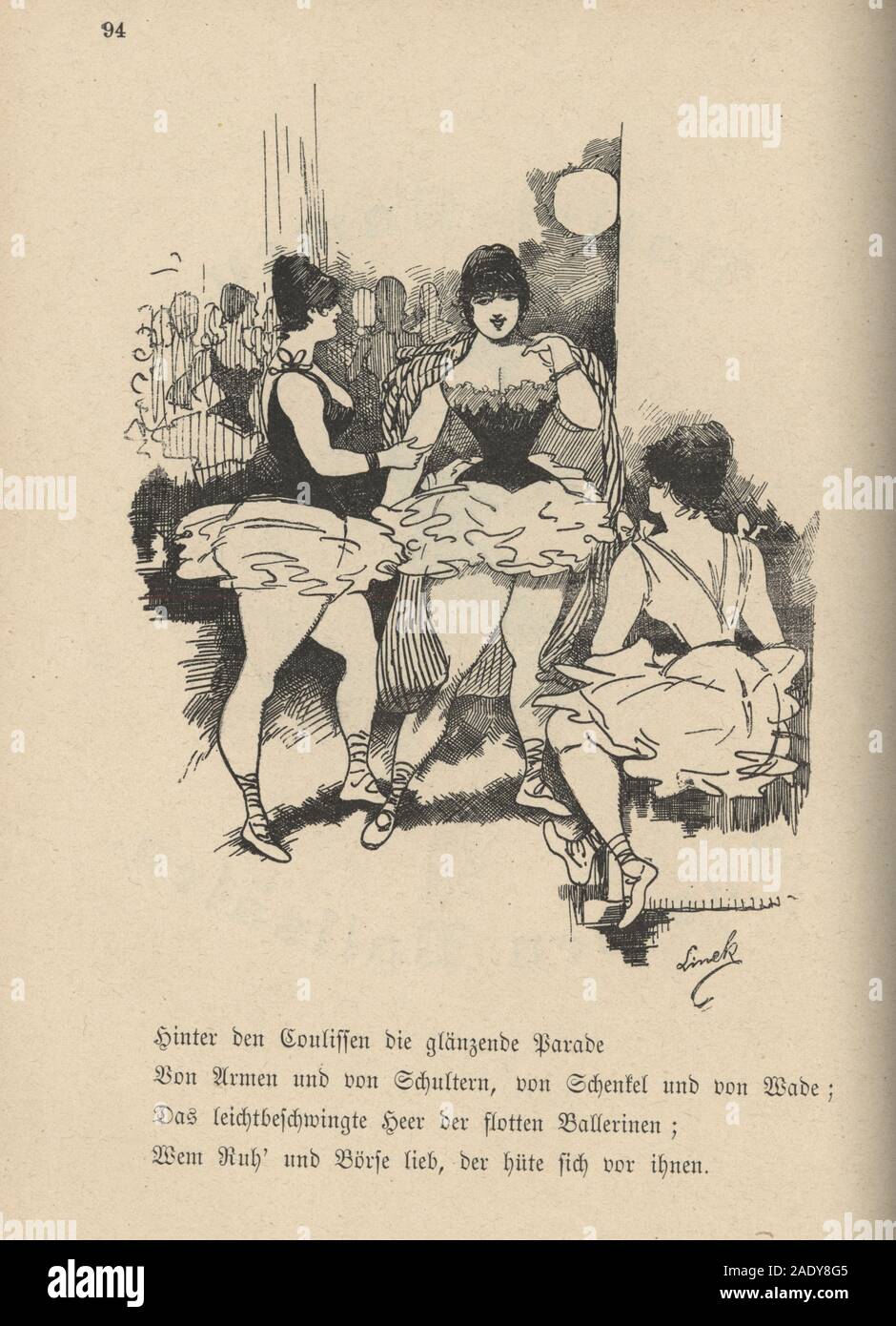 trække tørre stave Vintage victorian german cartoon, Ballerinas backstage before a show 19th  Century Stock Photo - Alamy