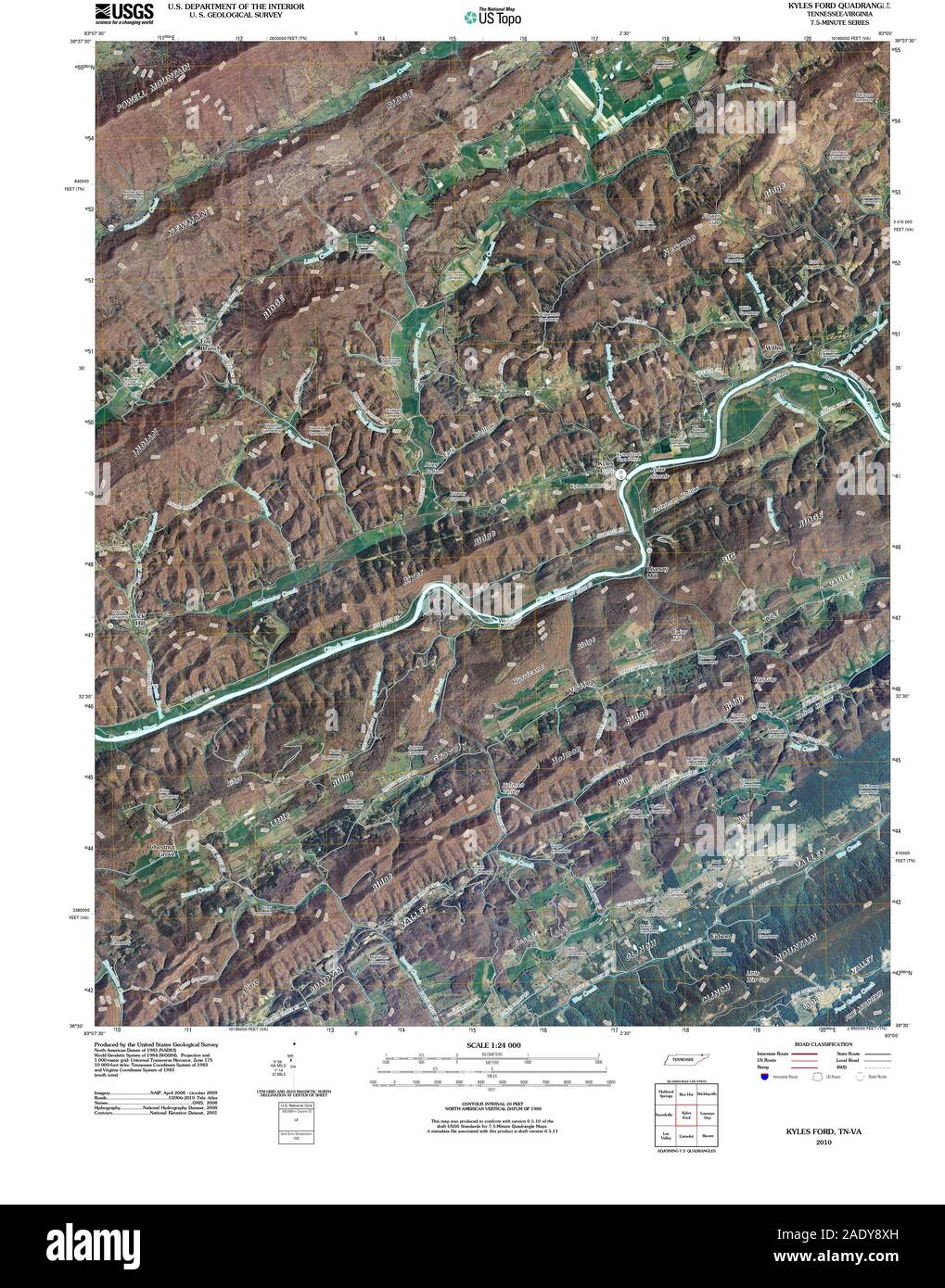 USGS TOPO Map Tennessee TN Kyles Ford 20100820 TM Restoration Stock
