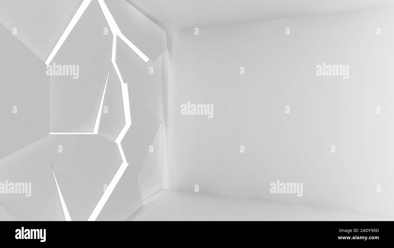 Abstract white empty room interior with polygonal lighting panel on the ...