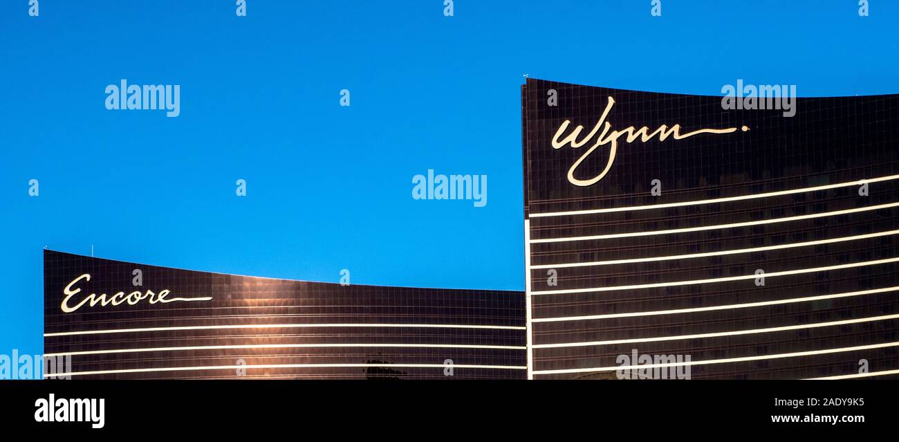 Exterior view of Encore and Wynn towers at Wynn Resort on the strip in casino and gambling mecca Las Vegas. Stock Photo